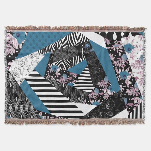 Blauwe lappendeken, populair, patchwork, folk, rus deken (Voorkant)