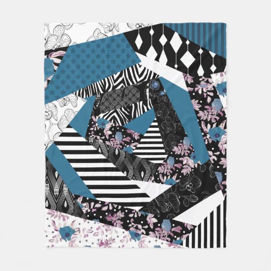 Blauwe lappendeken, populair, patchwork, folk, rus fleece deken (Voorkant)