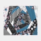 Blauwe lappendeken, populair, patchwork, folk, rus fleece deken (Voorkant (Horizontaal))