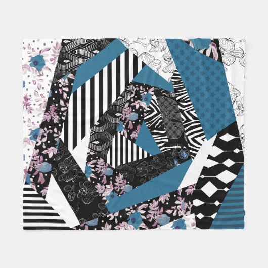 Blauwe lappendeken, populair, patchwork, folk, rus fleece deken (Voorkant (Horizontaal))