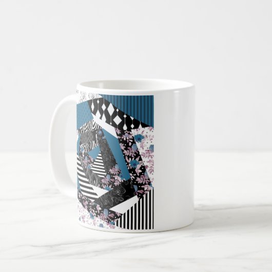 Blauwe lappendeken, populair, patchwork, folk, rus koffiemok (Voorkant links)