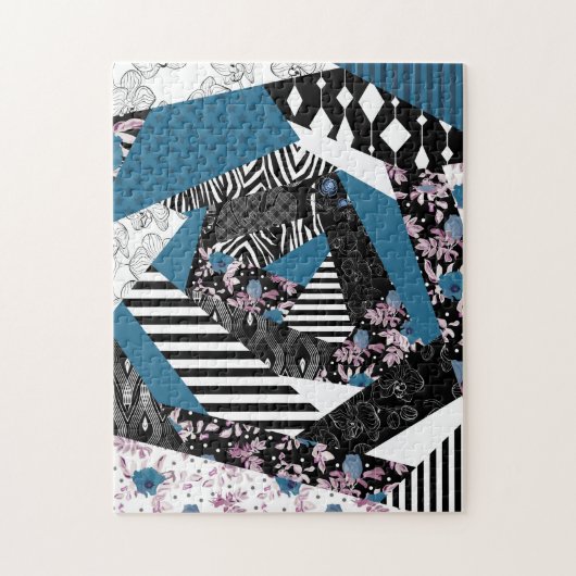 Blauwe lappendeken, populair, patchwork, folk, rus legpuzzel (Verticaal)