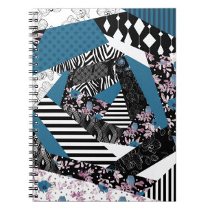 Blauwe lappendeken, populair, patchwork, folk, rus notitieboek