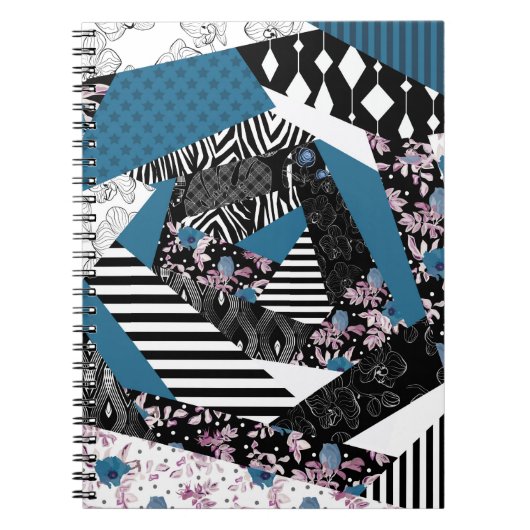 Blauwe lappendeken, populair, patchwork, folk, rus notitieboek (Voorkant)