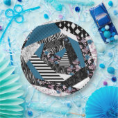 Blauwe lappendeken, populair, patchwork, folk, rus papieren bordje (Feest)