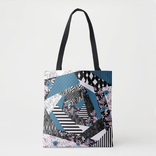 Blauwe lappendeken, populair, patchwork, folk, rus tote bag (Voorkant)