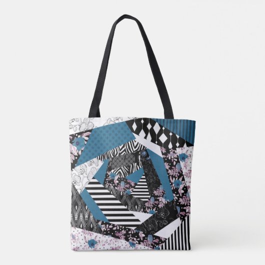 Blauwe lappendeken, populair, patchwork, folk, rus tote bag (Achterkant)