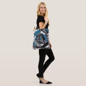 Blauwe lappendeken, populair, patchwork, folk, rus tote bag (Op model)
