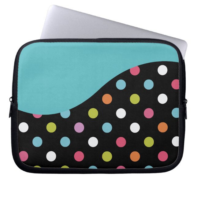 Blauwe laptophoes Polka Dot Laptop Sleeve (Voorkant)