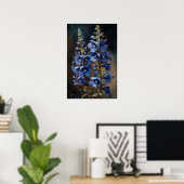 Blauwe Larkspur Bloemenkunst Print Poster (Thuiskantoor)