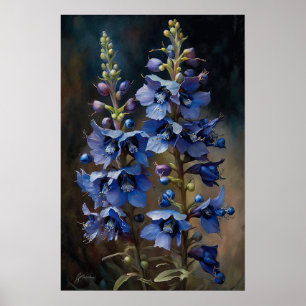 Blauwe Larkspur Bloemenkunst Print Poster
