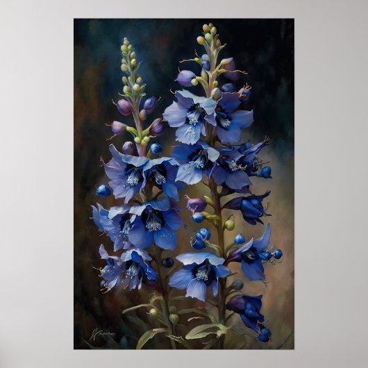 Blauwe Larkspur Bloemenkunst Print Poster (Voorkant)
