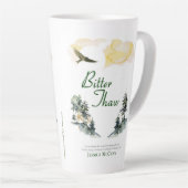 Blauwe latte mok met Bitter Thaw boekomslag (Rechterhoek)