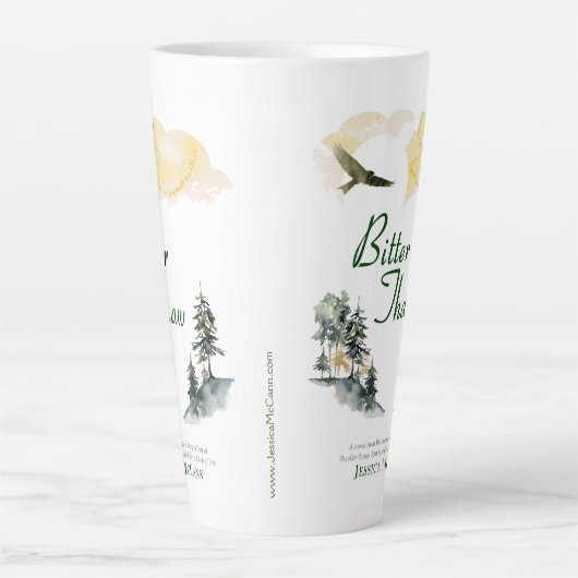 Blauwe latte mok met Bitter Thaw boekomslag (Voorkant)