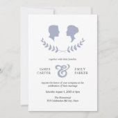 Blauwe Laurel Bride Groom Silhouette Wedding Kaart (Voorkant)