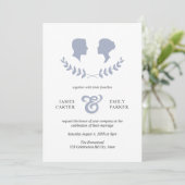 Blauwe Laurel Bride Groom Silhouette Wedding Kaart (Staand voorkant)