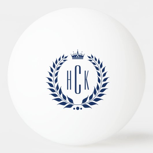 Blauwe Lauwerkrans Aangepaste Monogram Pingpongbal (Voorkant)