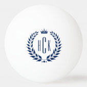 Blauwe Lauwerkrans Aangepaste Monogram Pingpongbal (Achterkant)