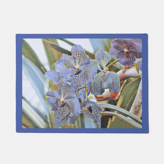 Blauwe lavanderkleurige orchidebloemen deurmat (Voorkant)
