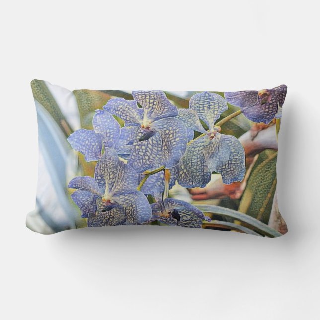 Blauwe lavanderkleurige orchidebloemen kussen (Voorkant)