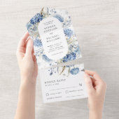 Blauwe Lavendel Bloemen Waterverf Lente Huwelijk All In One Uitnodiging (Afscheurbaar)