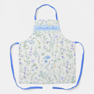Blauwe Lavendel Groene Aquarel Wilde Bloemen Naam Schort