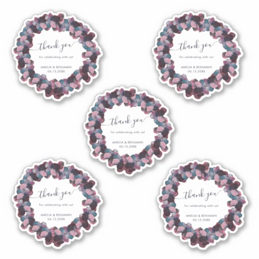 Blauwe Lavendel Paarse Hydrangeas bruiloft dank u Sticker (Voorkant)