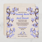 Blauwe Lavendel Sakura en Tortelduifjes bruiloft Kaart (Voorkant / Achterkant)