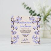 Blauwe Lavendel Sakura en Tortelduifjes bruiloft Kaart (Staand voorkant)