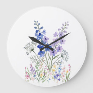 Blauwe & Lavendel Wilde Bloemen Wandklok – Elegant