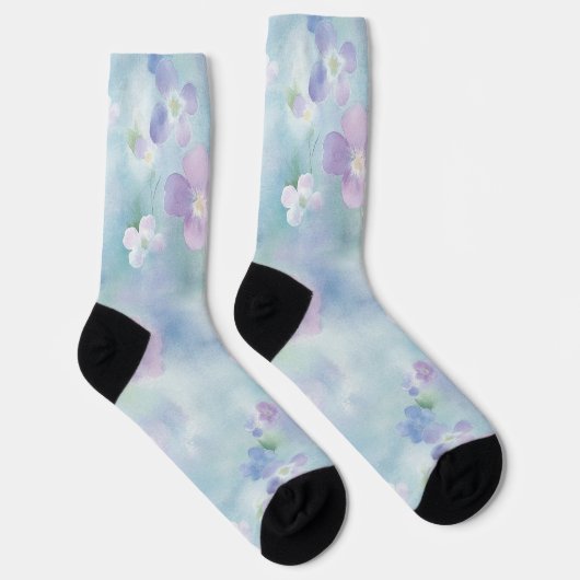Blauwe Lavendel Witte Bloemen Sokken (Rechts)