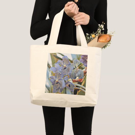 Blauwe lavender met orchidee bloemen grote tote bag (Voorkant (product))