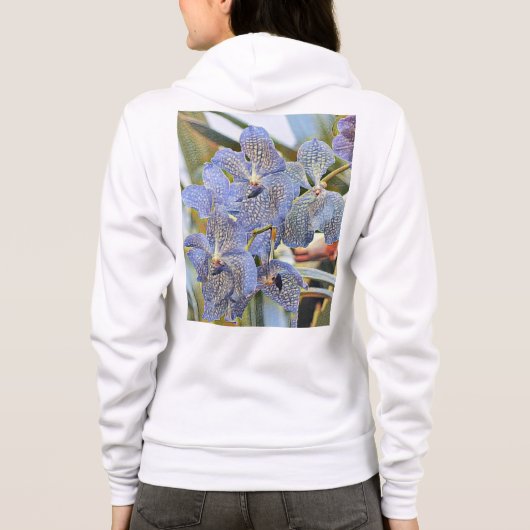 Blauwe lavender met orchidee bloemen hoodie (Achterkant)