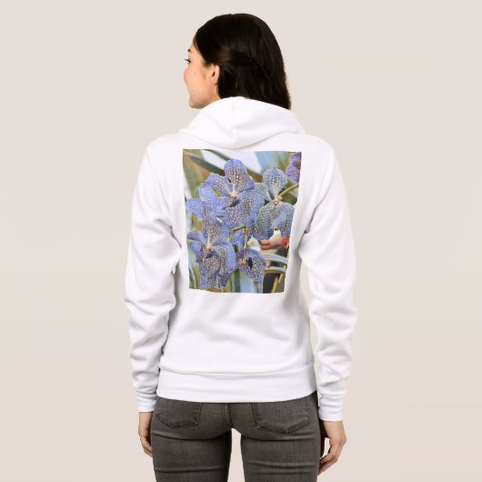 Blauwe lavender met orchidee bloemen hoodie (Achterkant volledig)
