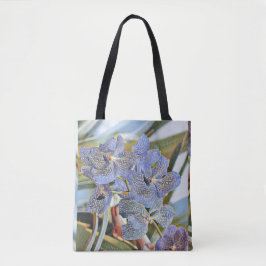 Blauwe lavender met orchidee bloemen tote bag