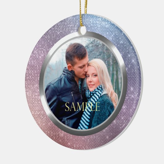 Blauwe lavender Starry licht eerste kerst Keramisch Ornament (Links)