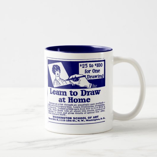 Blauwe "LEARN TO DRAW"-Mok Koffie Tweekleurige Koffiemok (Rechts)