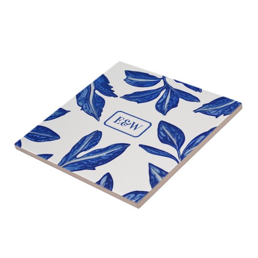 Blauwe lebmotif op wit voor koppeling - traditione tegeltje (Zijkant)