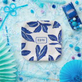 Blauwe lederaarsmutif met gelaagde Initialen Papieren Bordje (Feest)