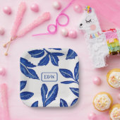 Blauwe lederaarsmutif met gelaagde Initialen Papieren Bordje (Feest)