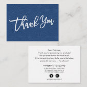 Blauwe lederen hand geschreven Hartelijk dank aan Informatiekaartje (Voorkant / Achterkant)