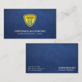 Blauwe lederen textiel met goudschild visitekaartje (Voorkant / Achterkant)