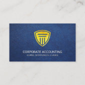 Blauwe lederen textiel met goudschild visitekaartje (Voorkant)