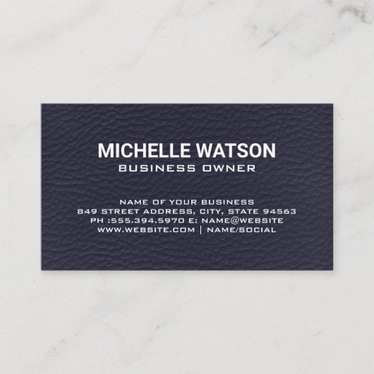 Blauwe lederen textuur visitekaartje (Voorkant)