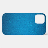 Blauwe ledertextuur Case-Mate iPhone case (Achterkant (horizontaal))