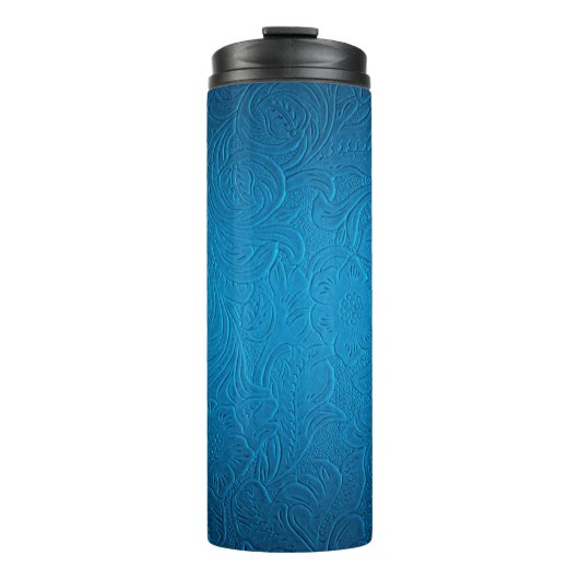 Blauwe ledertextuur thermosbeker (Voorkant)