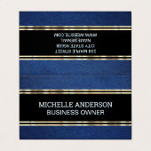 Blauwe Leer Textuur | Goud Trim Metallic Folie Visitekaartje (Buitenkant ongevouwen)