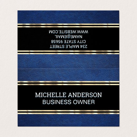 Blauwe Leer Textuur | Goud Trim Metallic Folie Visitekaartje (Buitenkant ongevouwen)