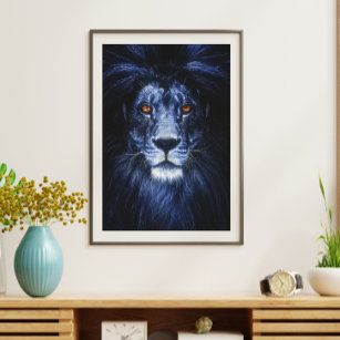 Blauwe Leeuw Dierenportret Muur Kunst Poster