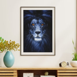 Blauwe Leeuw Dierenportret Muur Kunst Poster
